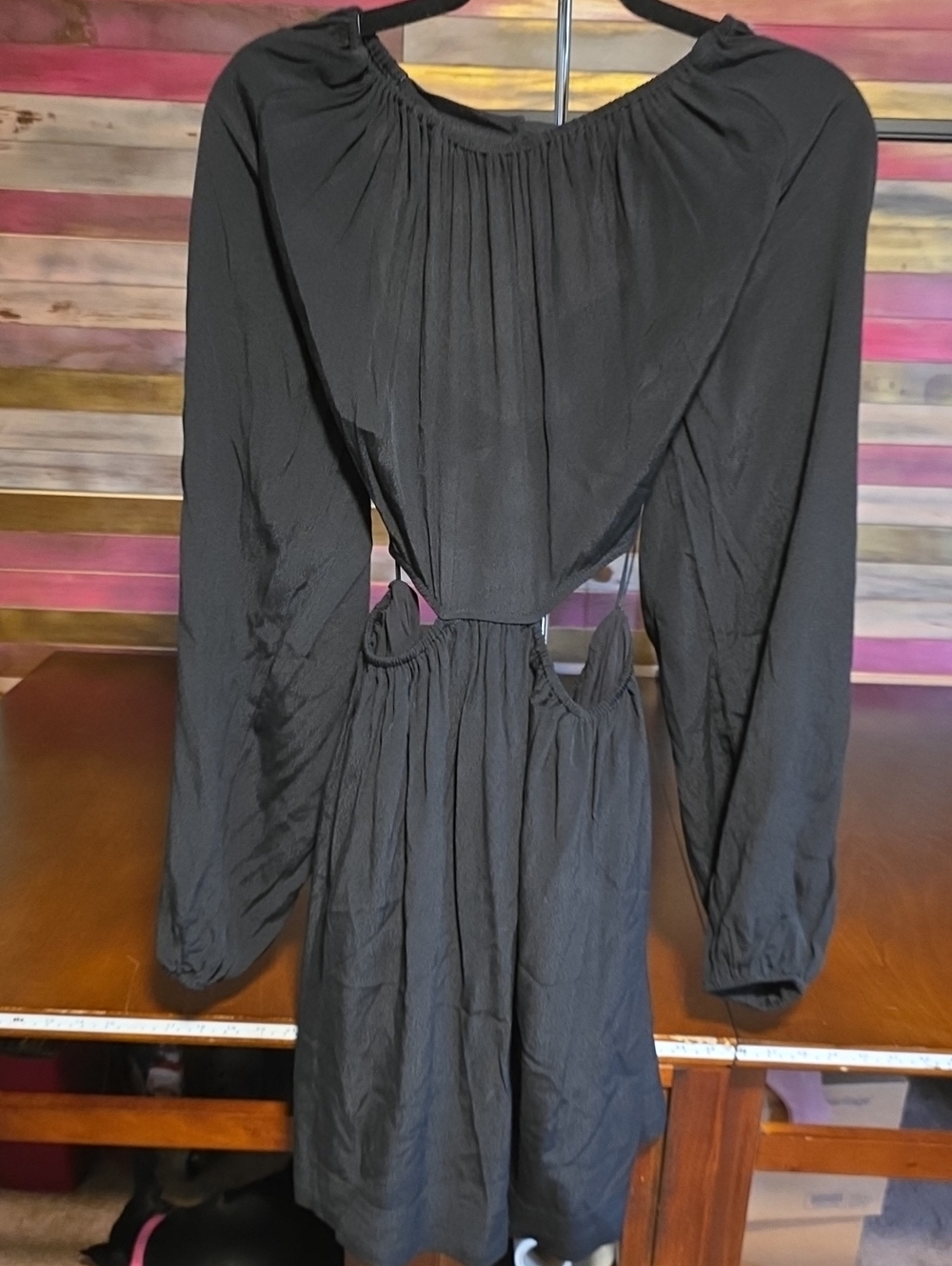 Olivaceous Black Gathered Neck Mini Dress